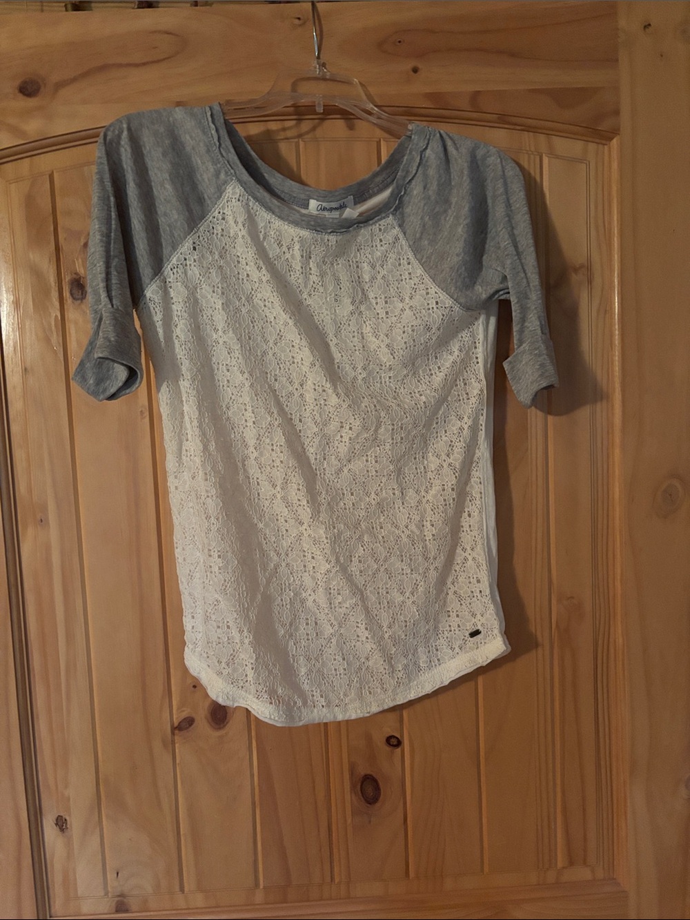Aeropostale Lace Front Raglan Tee - White & Gray